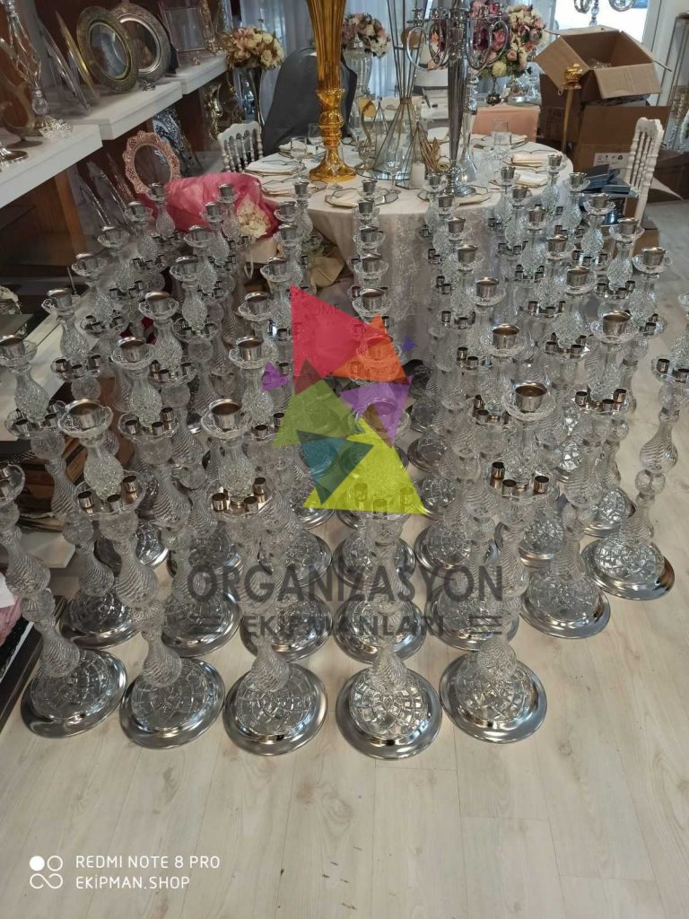 Dekoratif Cam Şamdan Beş Kollu Dekoratif Cam Şamdan Beş Kollu