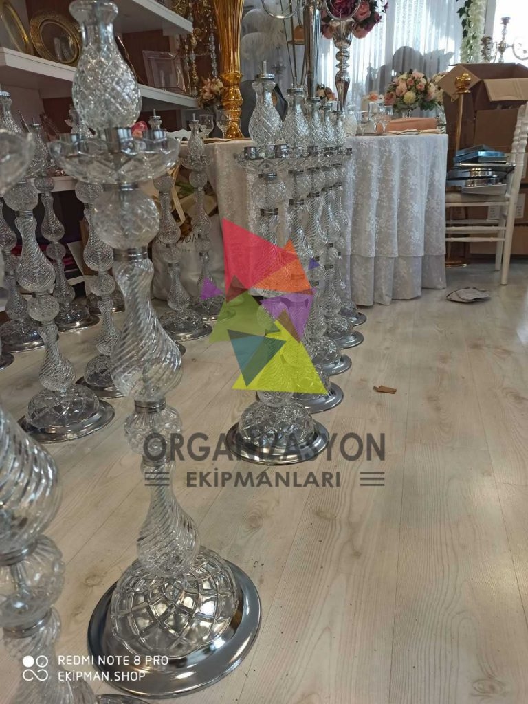 Dekoratif Cam Şamdan Beş Kollu Dekoratif Cam Şamdan Beş Kollu